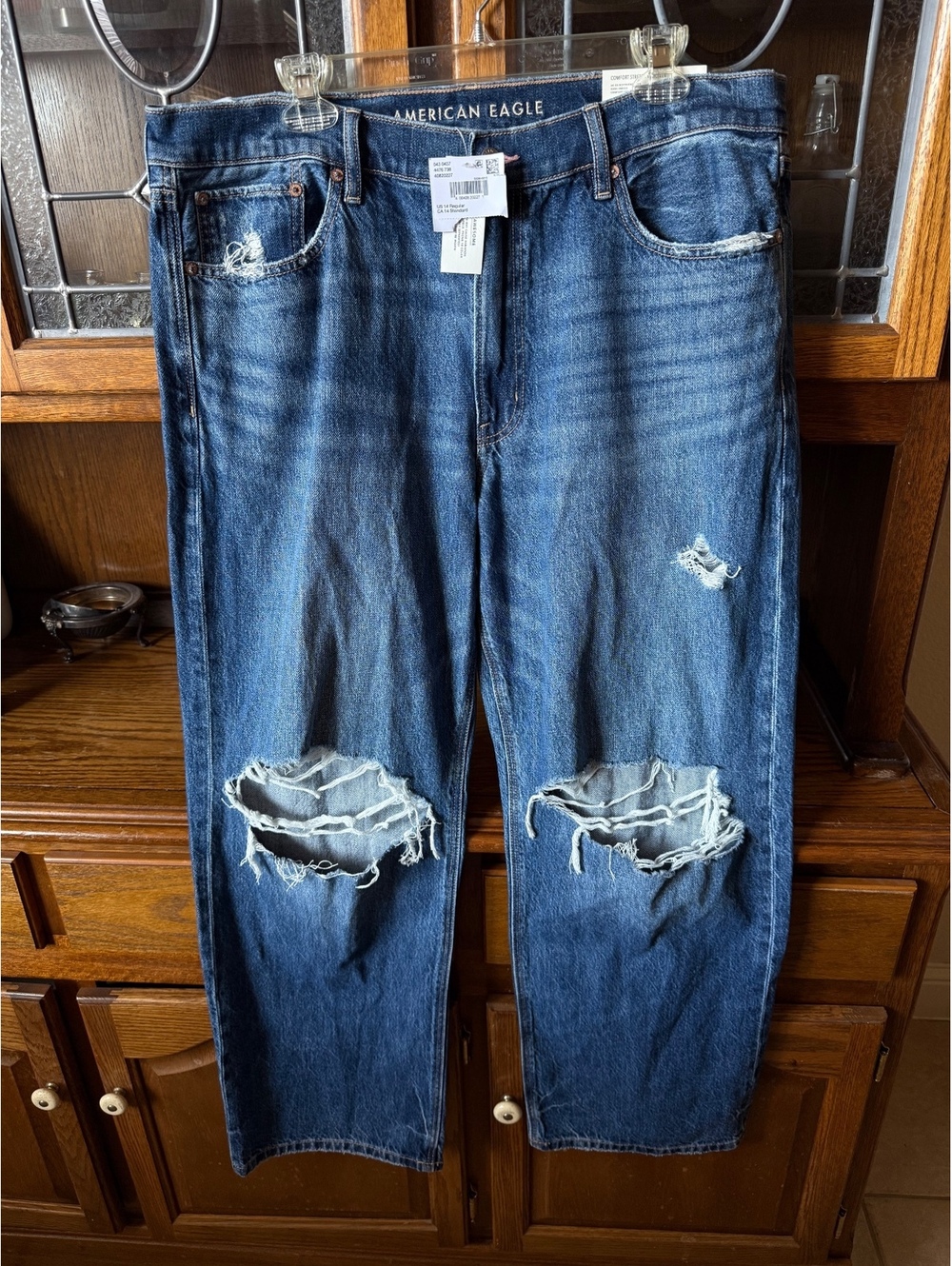 American Eagle Extreme Flex Distressed Jeans Sz 14 32W Dark Wash NWT